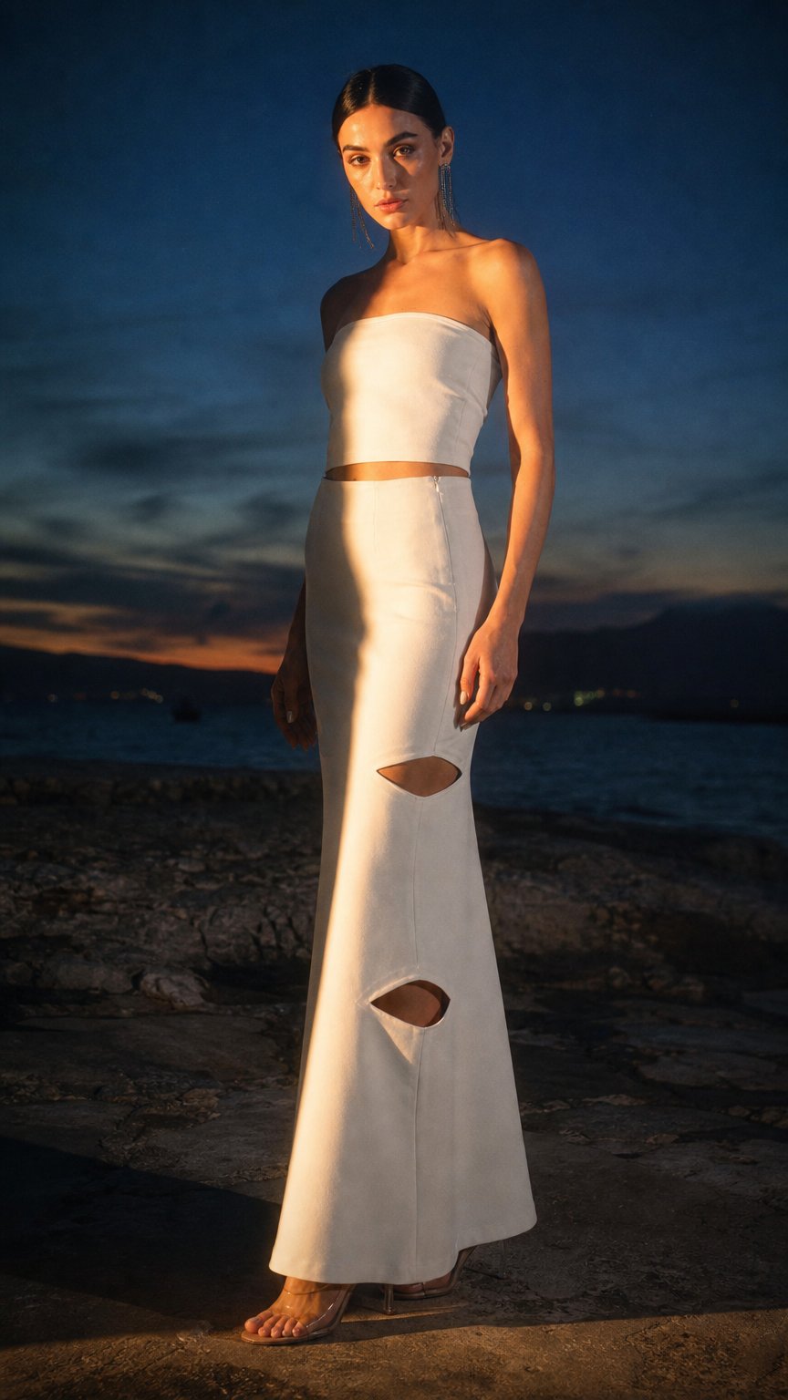 AI product shot of CUT OUT MAXI SKIRT – WHITE