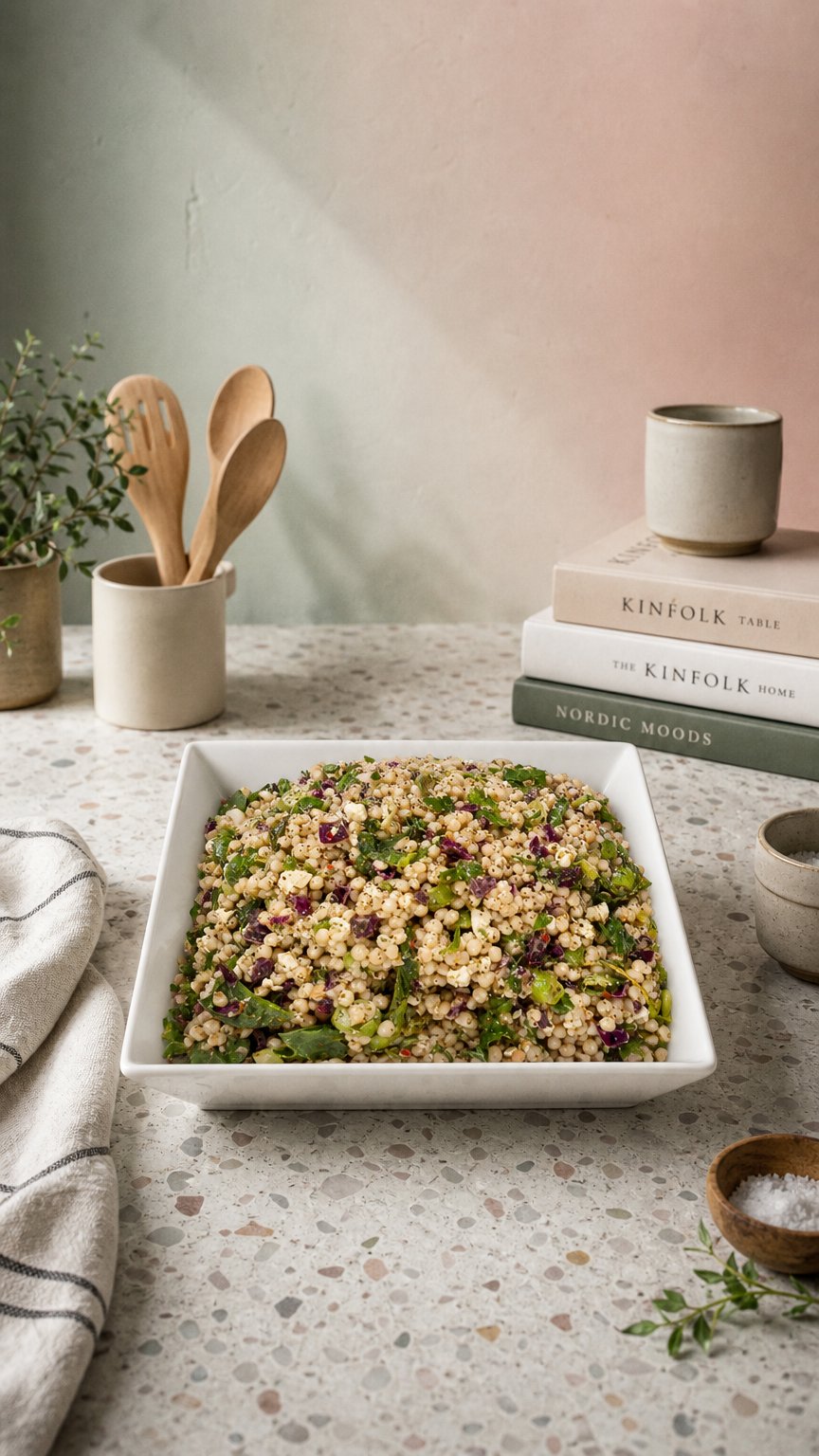 AI product shot of Sprouts Zesty Pearl Couscous With Spring Vegetables Salad