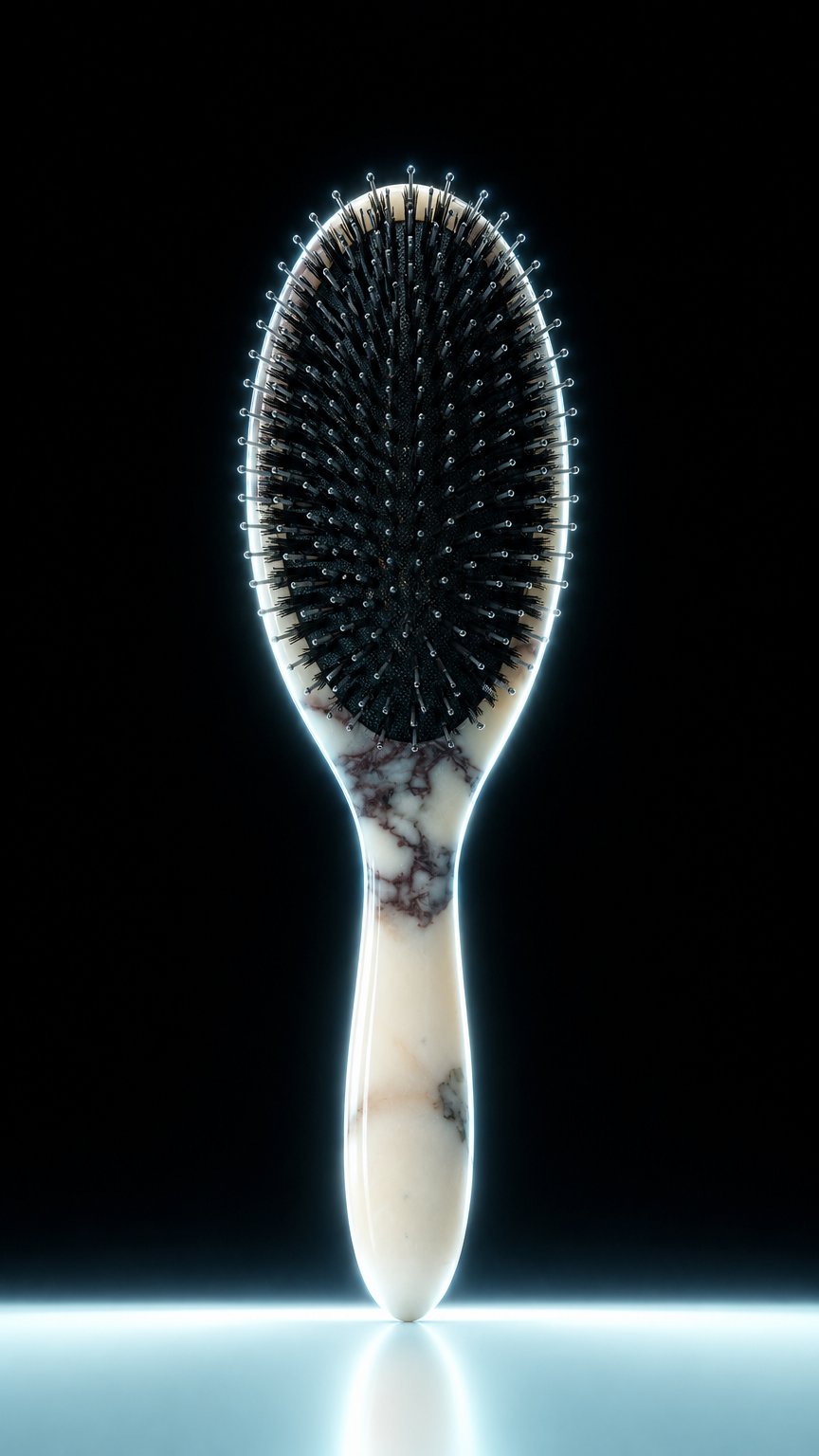 AI product shot of The Marble Hair Brush