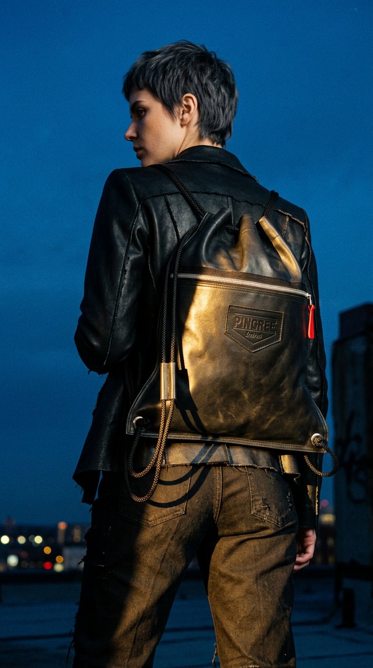 AI product shot of Detroit Drawstring Backpack in Leather ( Made to Order)
