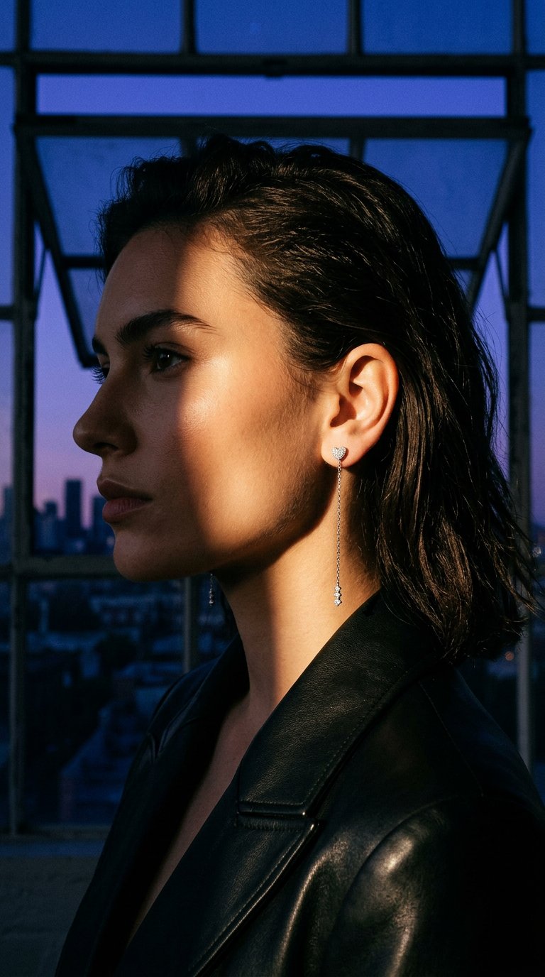 AI product shot of Heart Long Earrings Silver jehls-j1321