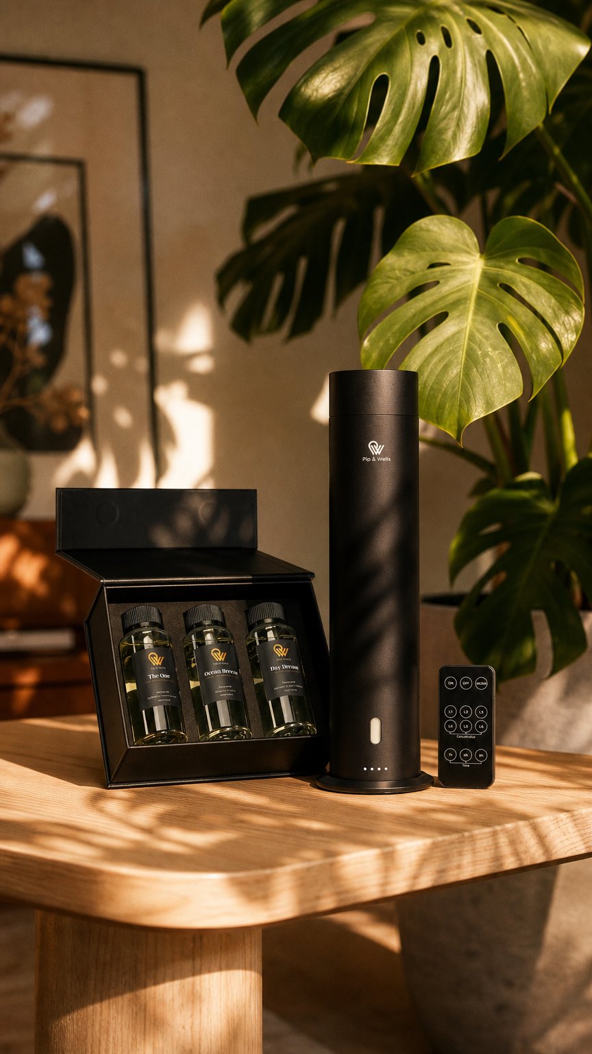 AI product shot of Pure One Waterloze Aroma Diffuser Cadeauset – Mat Zwart