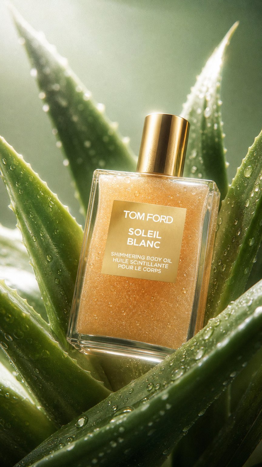 AI product shot of Soleil Blanc Shimmering Body Oil