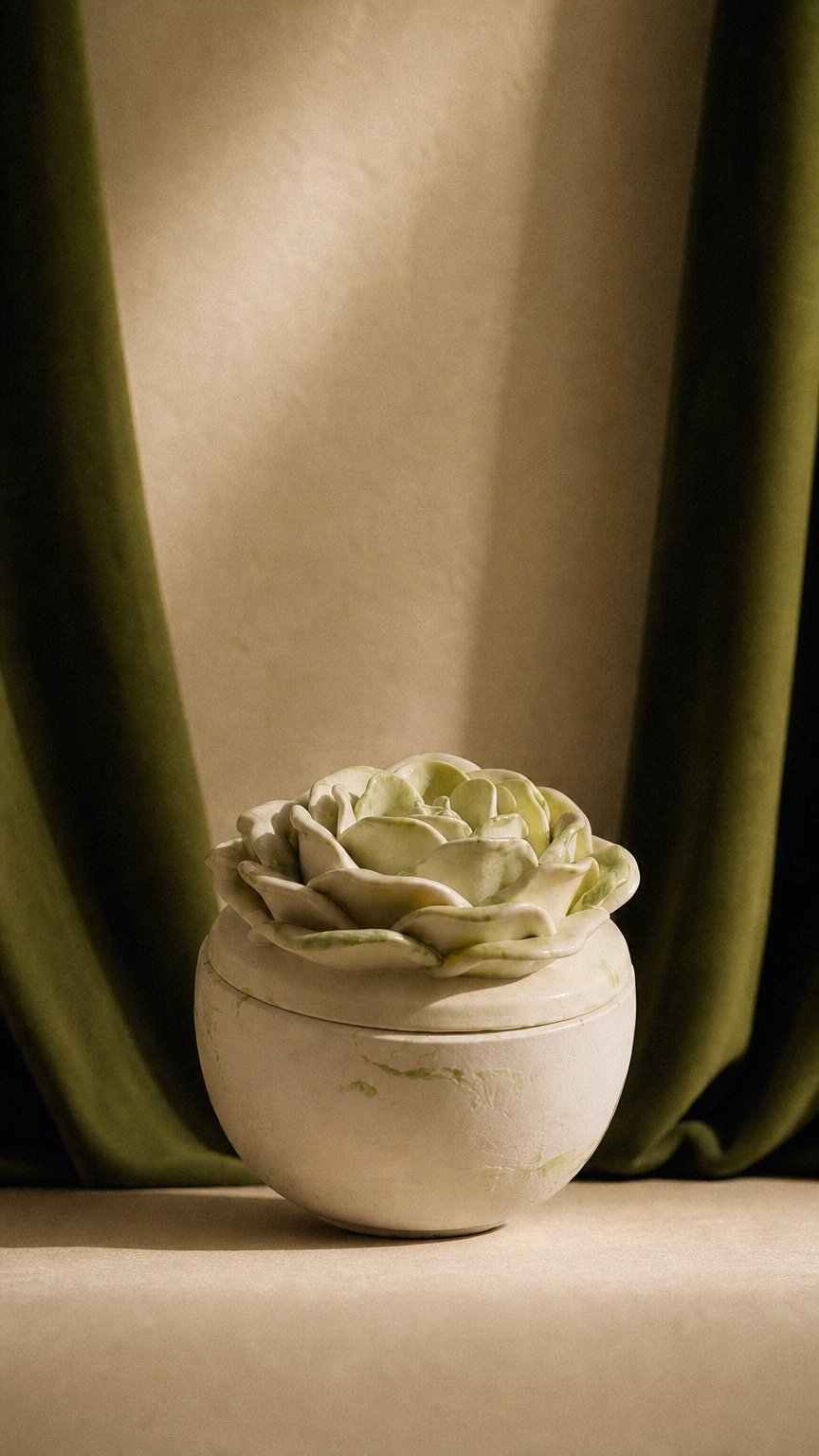 AI product shot of Bloomstone Rose Concrete Candle