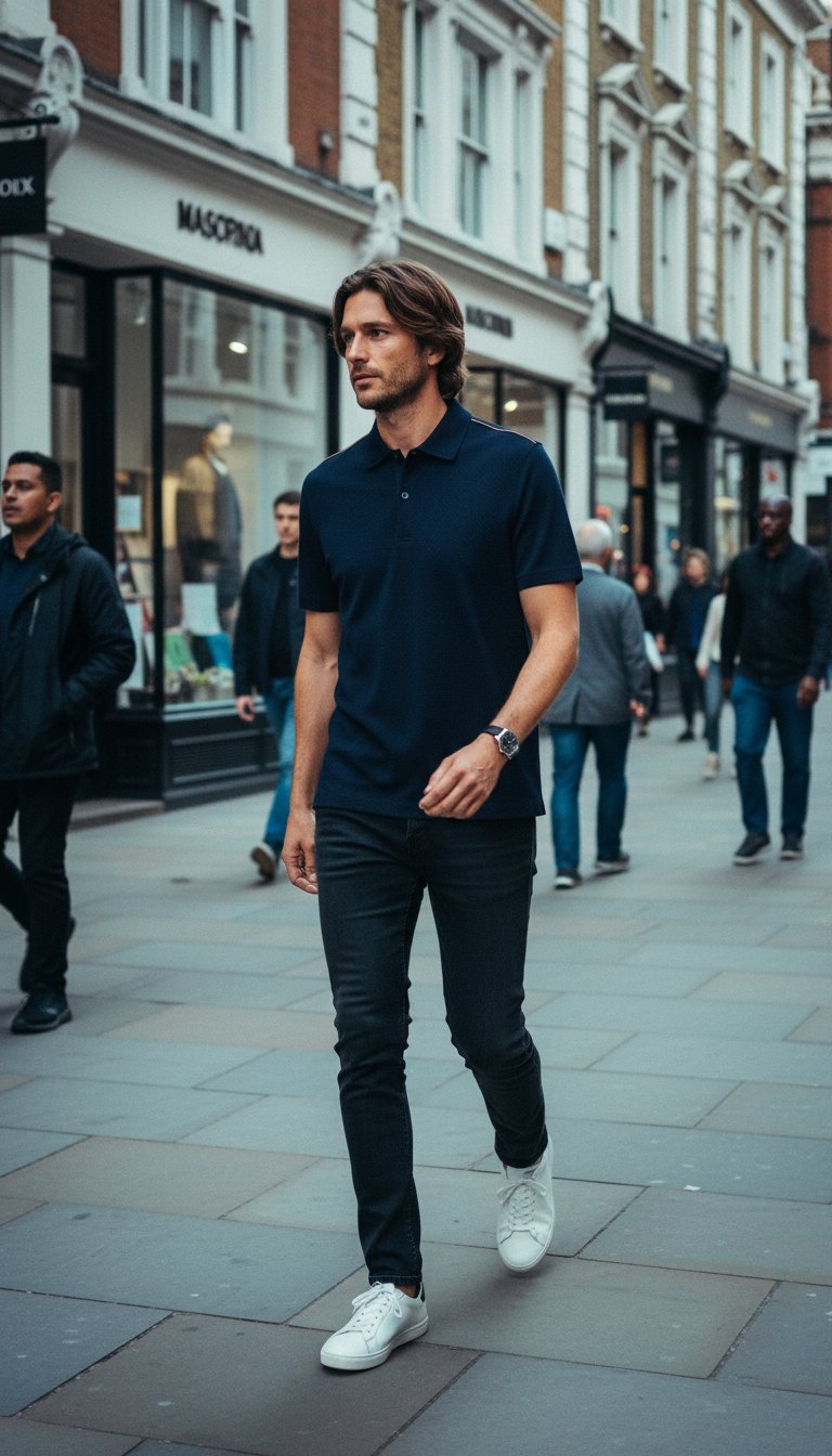 AI product shot of Short sleeve polo shirt with contrast seam detail