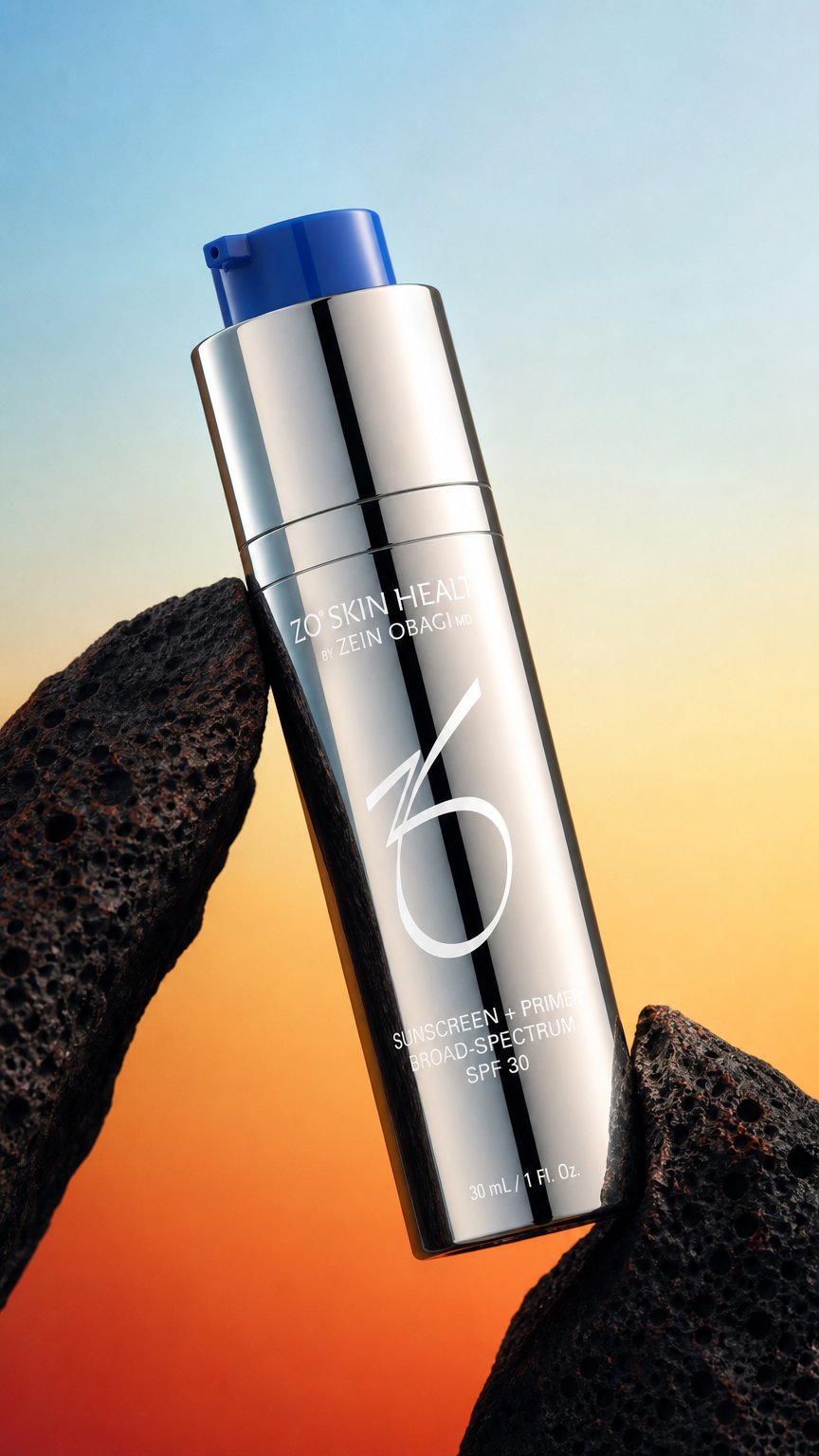AI product shot of ZO Sunscreen + Primer SPF 30