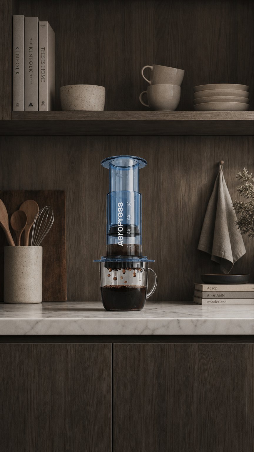 AI product shot of AeroPress Clear Blue