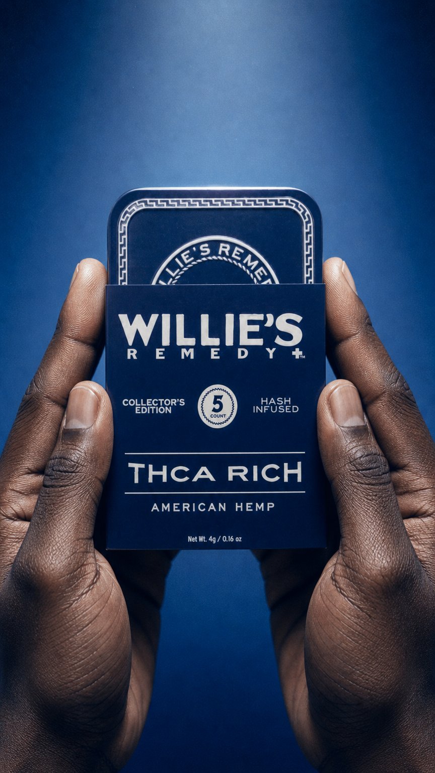 AI product shot of 🎁 Willie’s Remedy+ THCA Rich 5ct Smokes Tin (100% off)