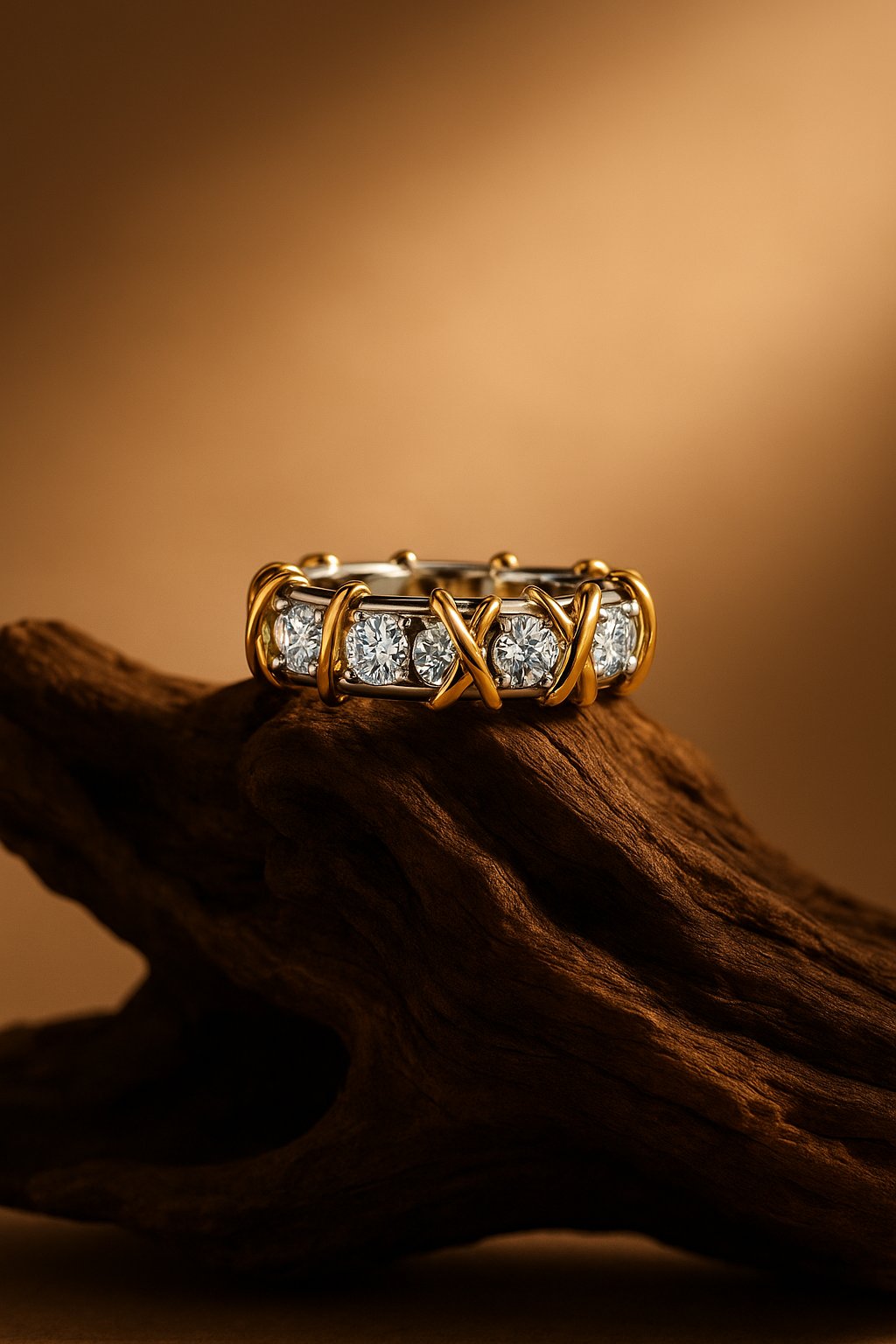 AI product shot of Sixteen Stone by Tiffany Ring in Yellow Gold and Platinum with Diamonds