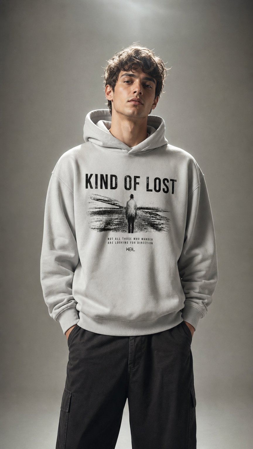 AI product shot of KIND OF LOST WORDMARK SNOW WASH OVERSIZED HOODIE