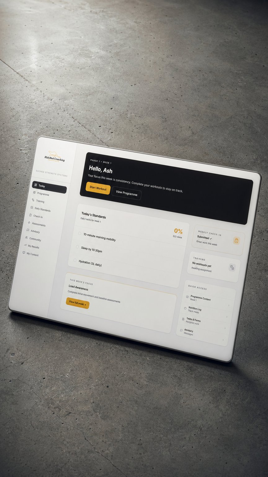 AI product shot of Sacred Strength Systems OS