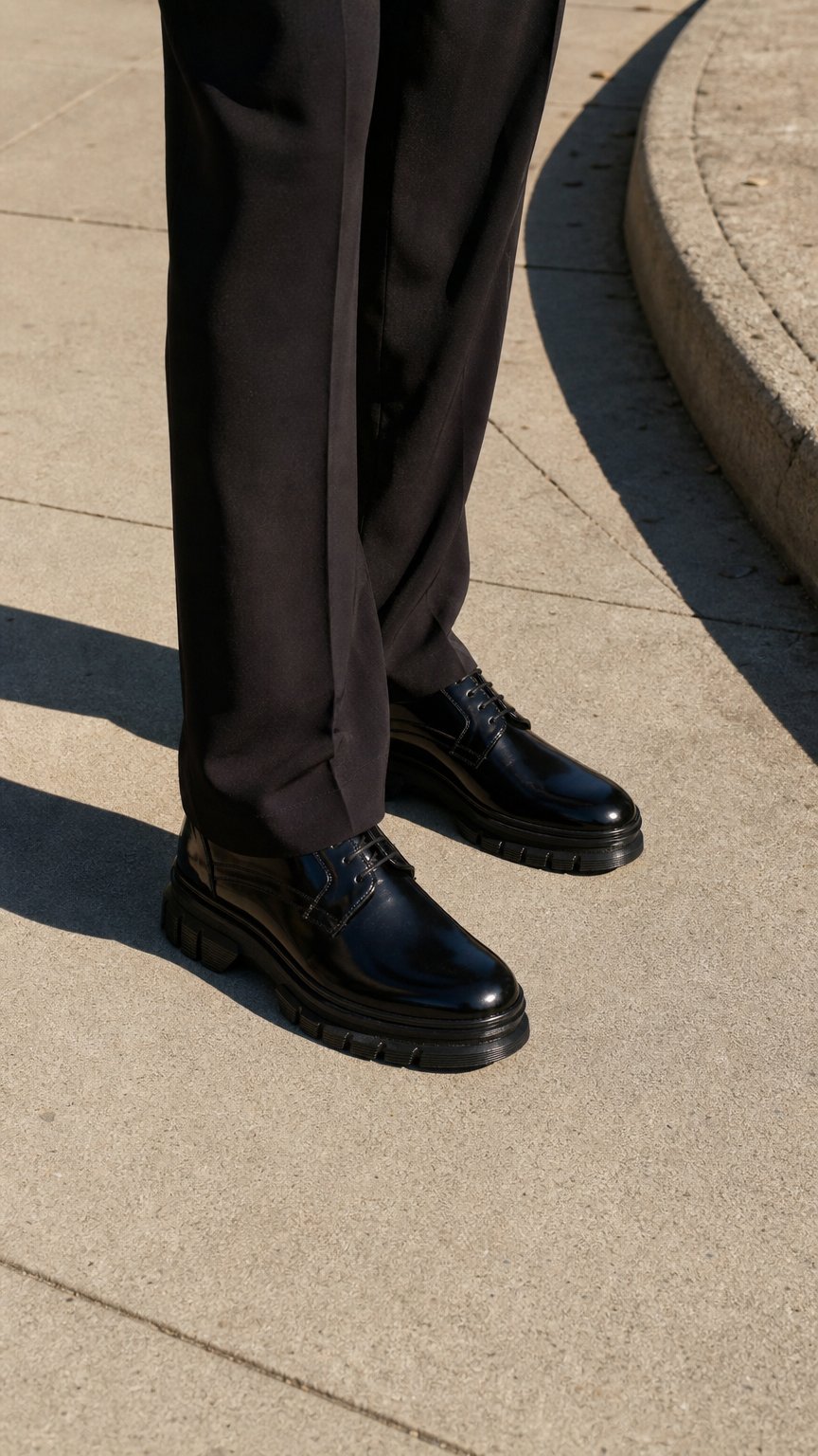 AI product shot of BRIO Genuine Leather chunky Glossy Shoes – Black