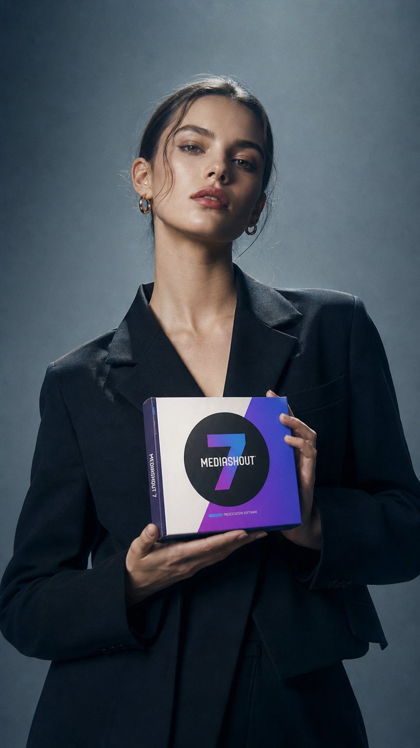 AI product shot of MediaShout 7 Site and Yearly Plus