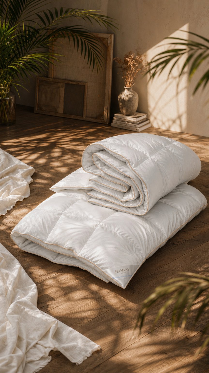 AI product shot of Luxury Hungarian Goose Down Duvet, white down – PureDelight