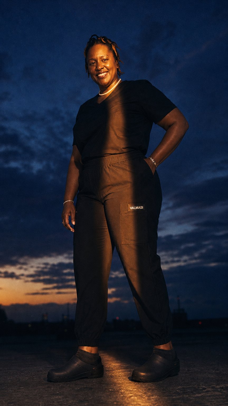 AI product shot of Nikki Curvy Cargo Scrub Jogger