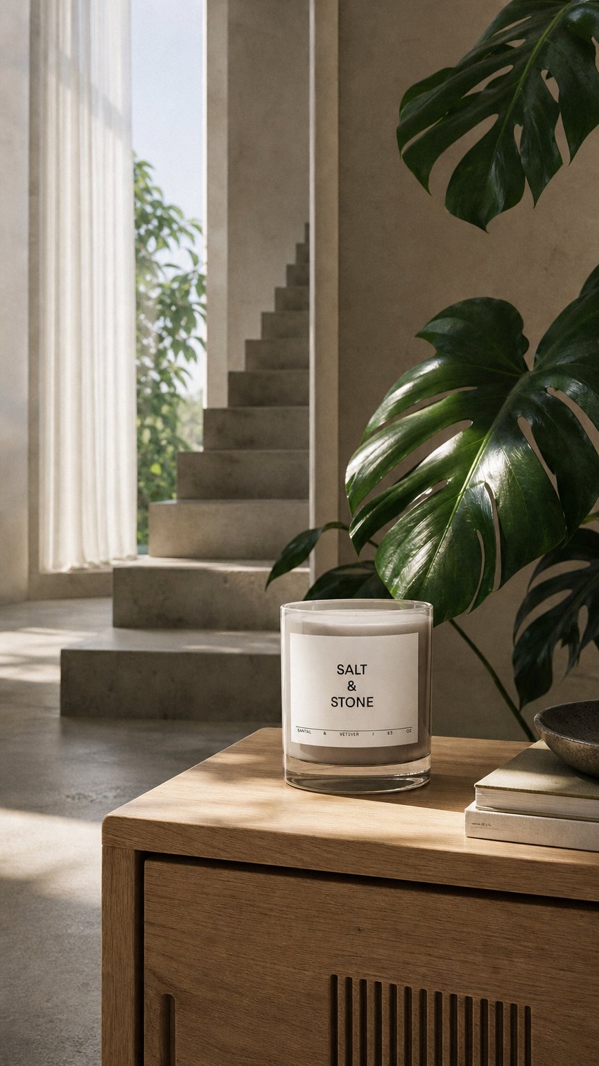 AI product shot of Candle Santal & Vetiver