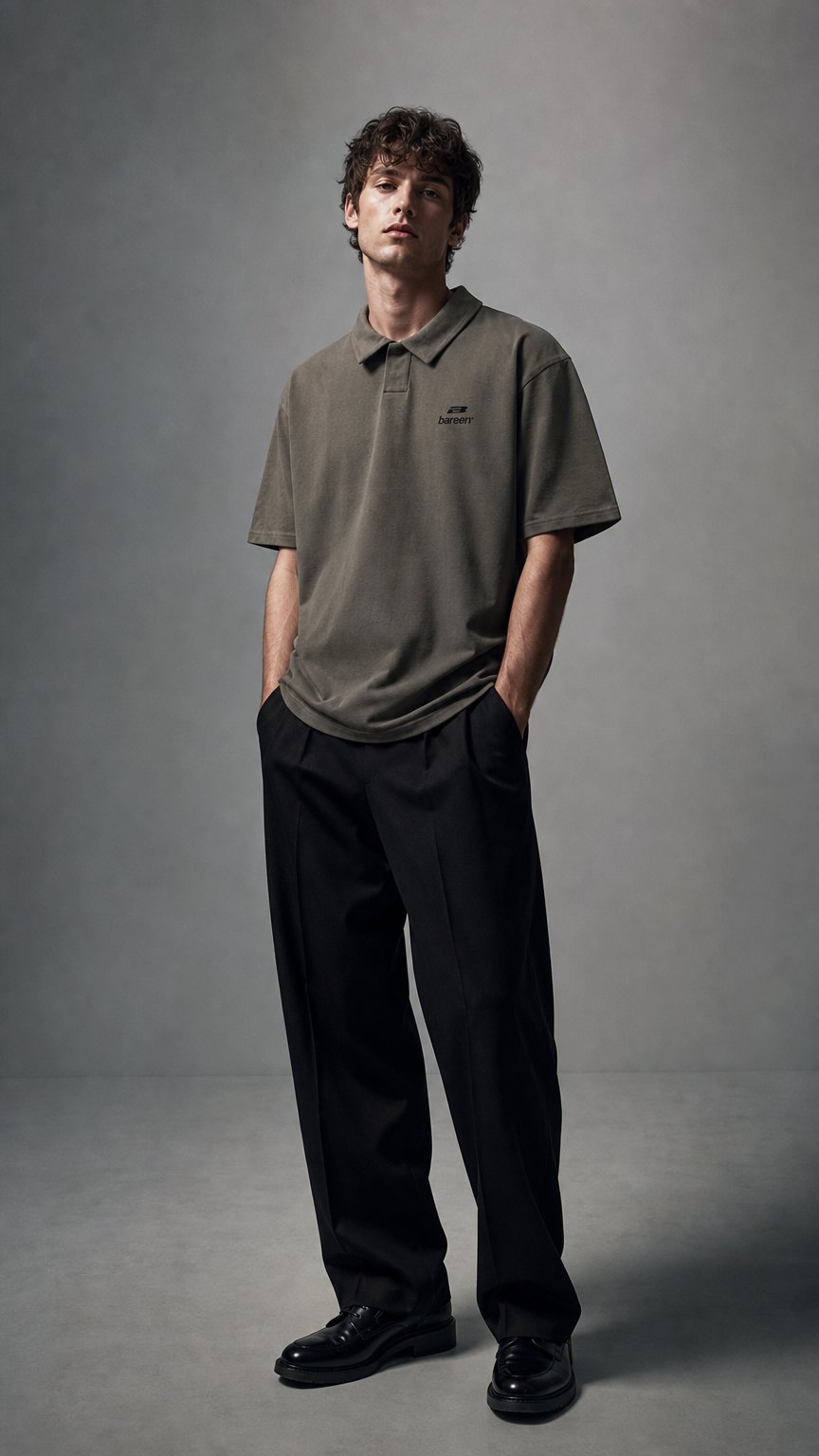 AI product shot of Oversize Polo, Men - Stone Grey