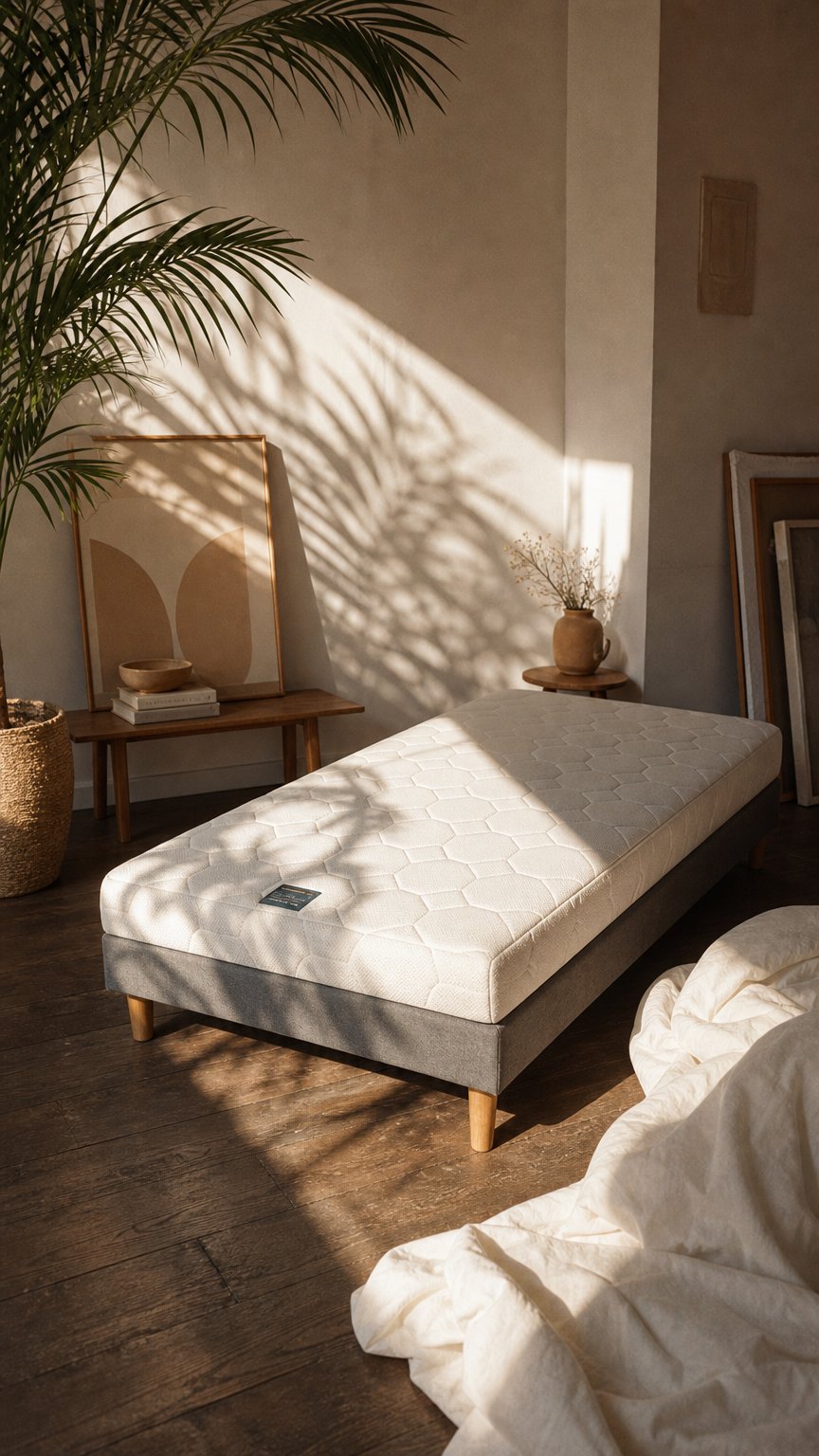 AI product shot of Matelas Airflex mousse polyuréthane haute densité épaisseur 12 cm
