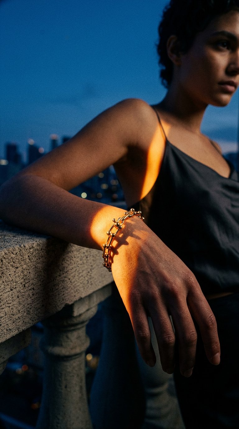AI product shot of Tiffany HardWear Micro Link Bracelet in Yellow Gold