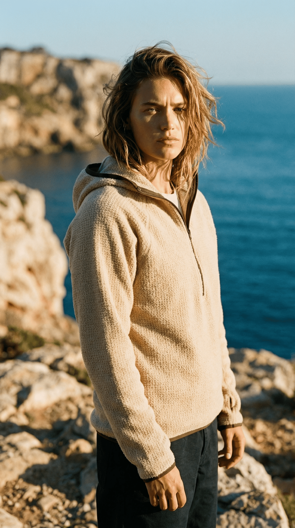 AI product shot of Senchi Designs Alpha 90 Half-Zip Hoodie - Dune