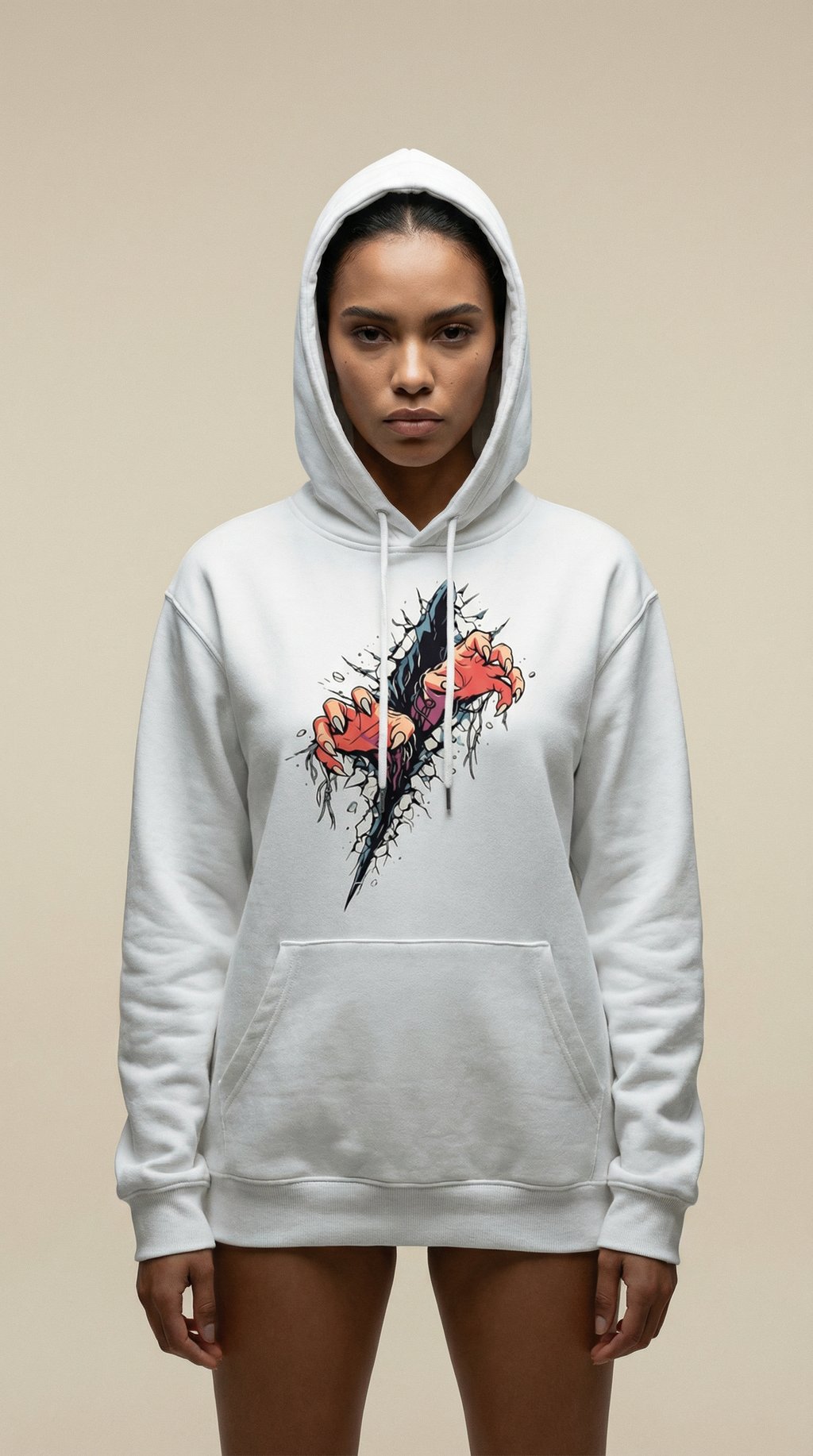AI product shot of "Open your Heart" unisex hooded sweatshirt