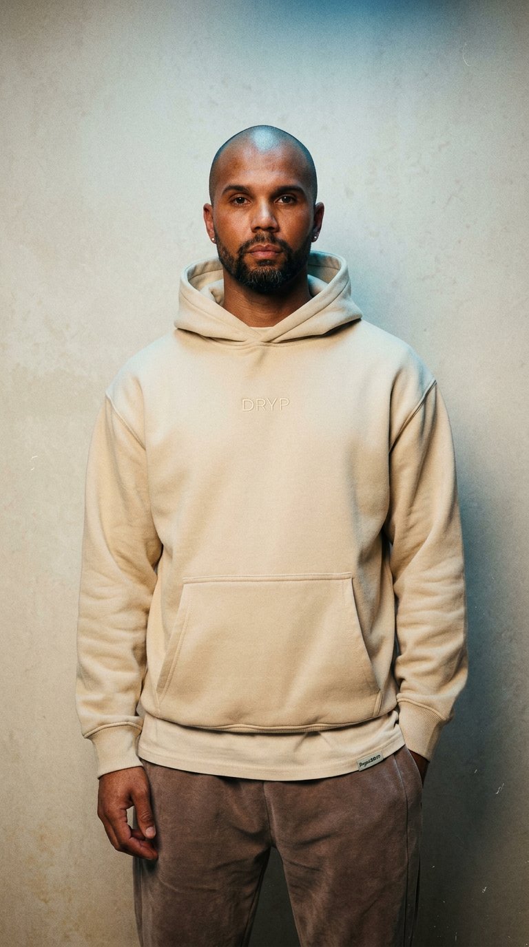 AI product shot of Essential Hoodie Camel
