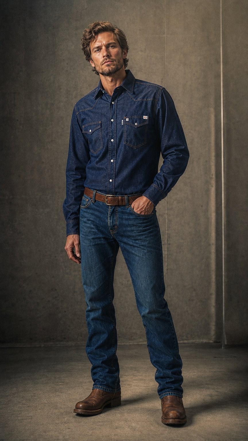 AI product shot of FR Denim Snap Shirt