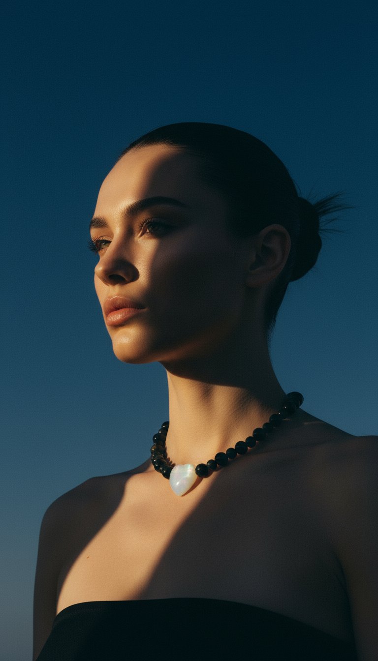 AI product shot of Obsidian Heart Necklace