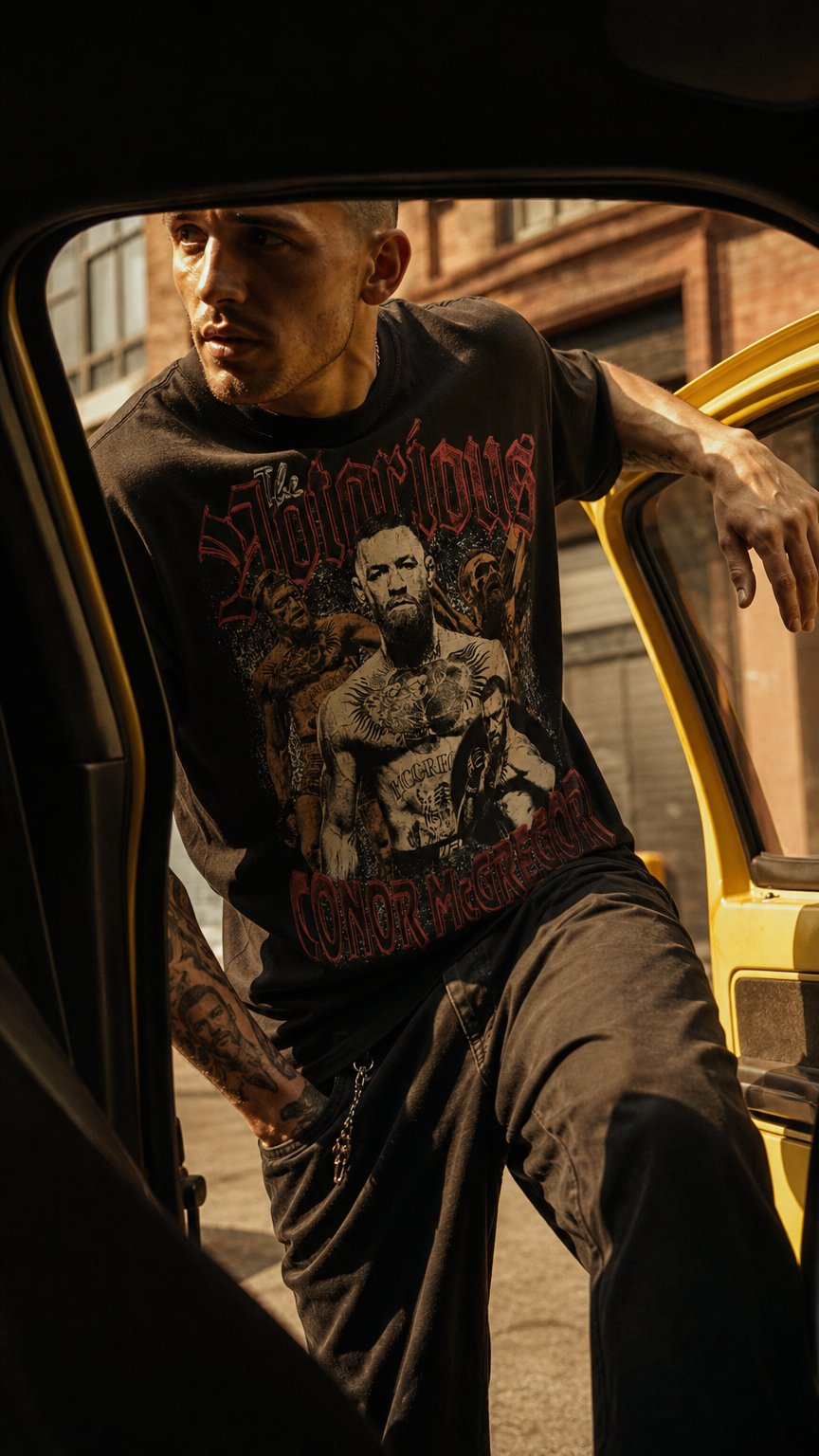 AI product shot of Men's UFC Black Conor McGregor Vintage Profile T-Shirt
