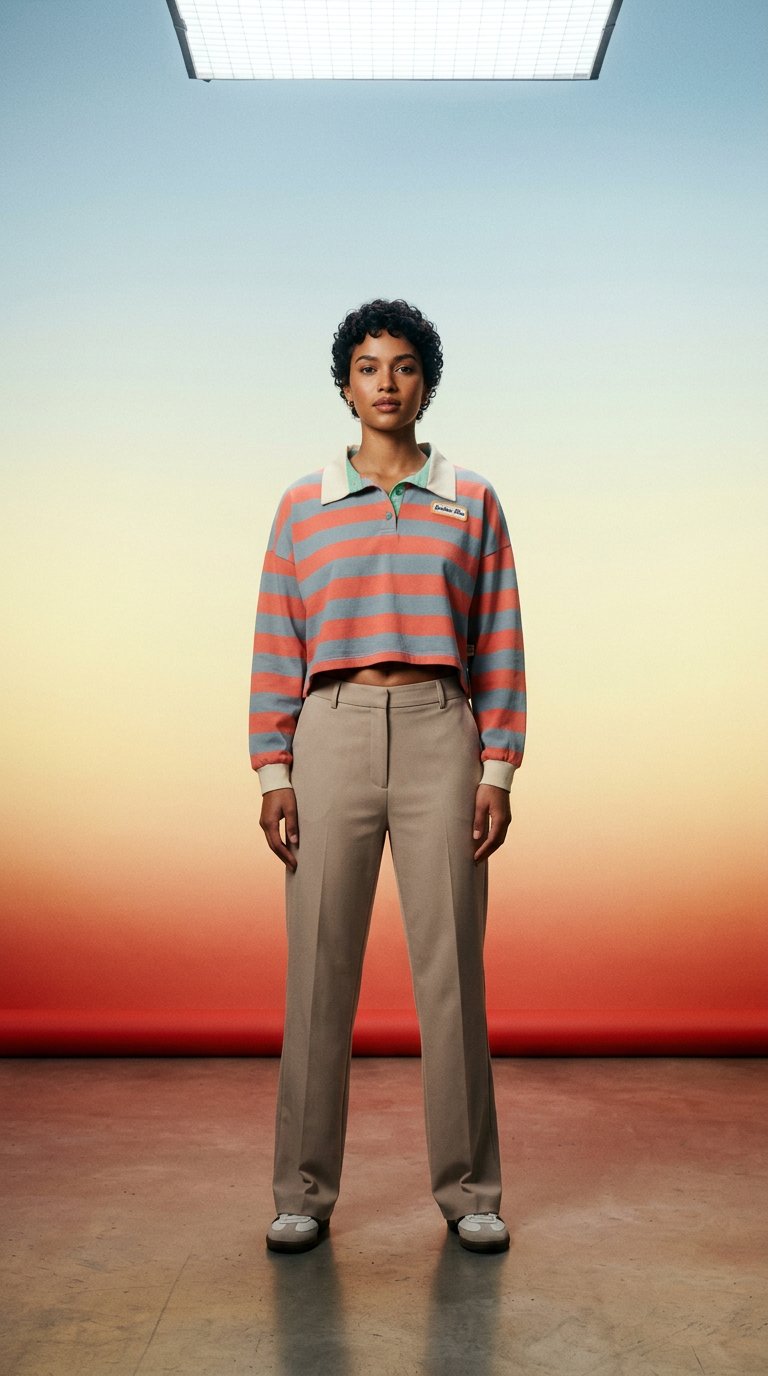 AI product shot of Rugby Stripe Terry Sweat Top Orange