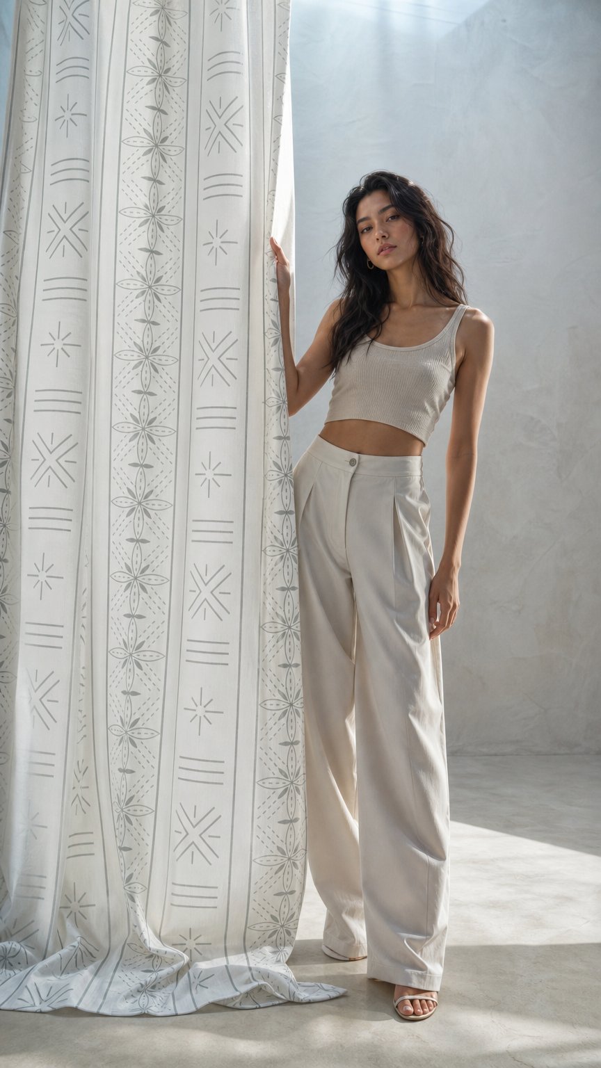 AI product shot of Pasefika Curtains - GRAY ON WHITE