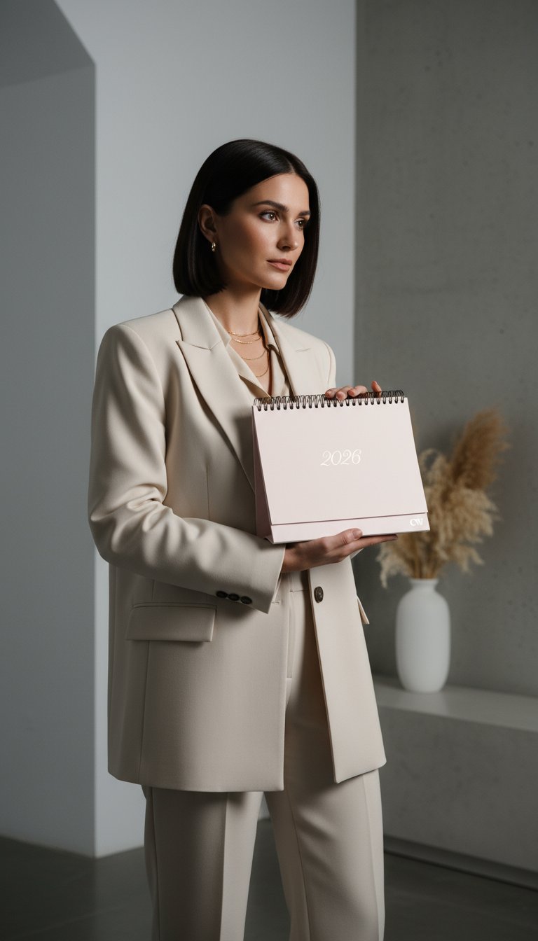 AI product shot of Personalised 2026 Desk Calendar - Light Pink