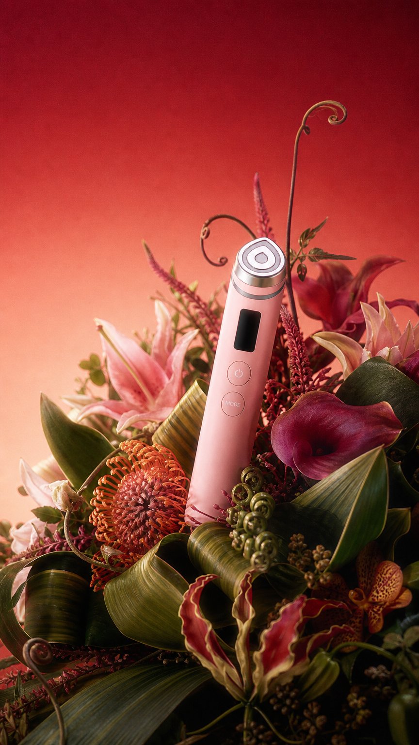 AI product shot of N°01 Skin Device + Complimentary Pink Glow Ritual Set