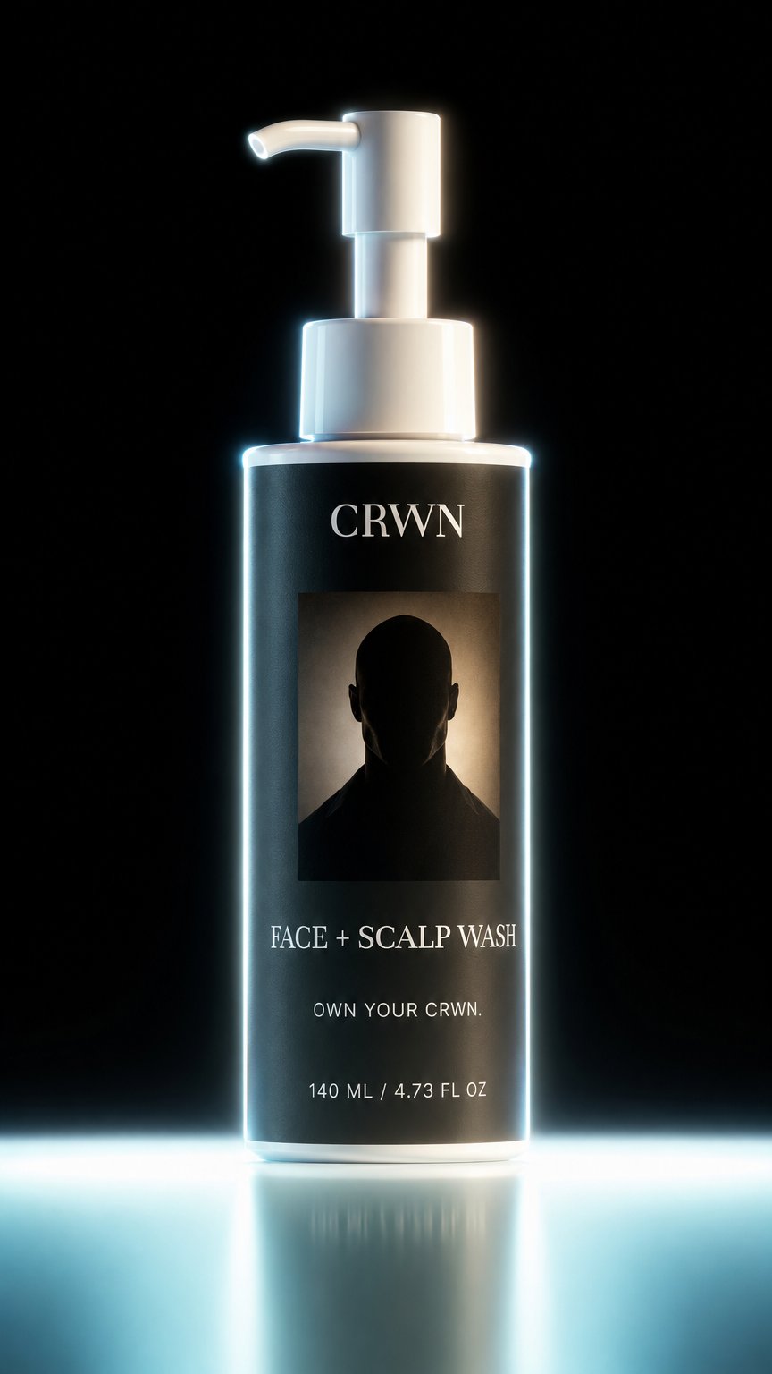 AI product shot of CRWN Face + Scalp Wash