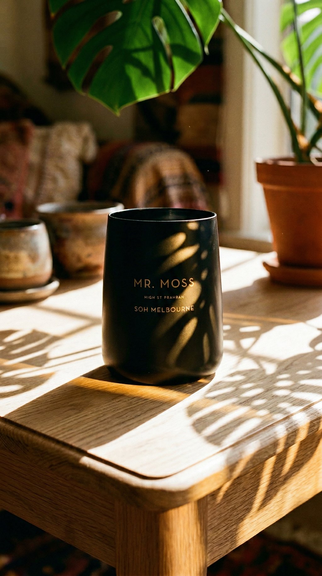 AI product shot of SOH MELBOURNE I SOY WAX CANDLE I MR. MOSS