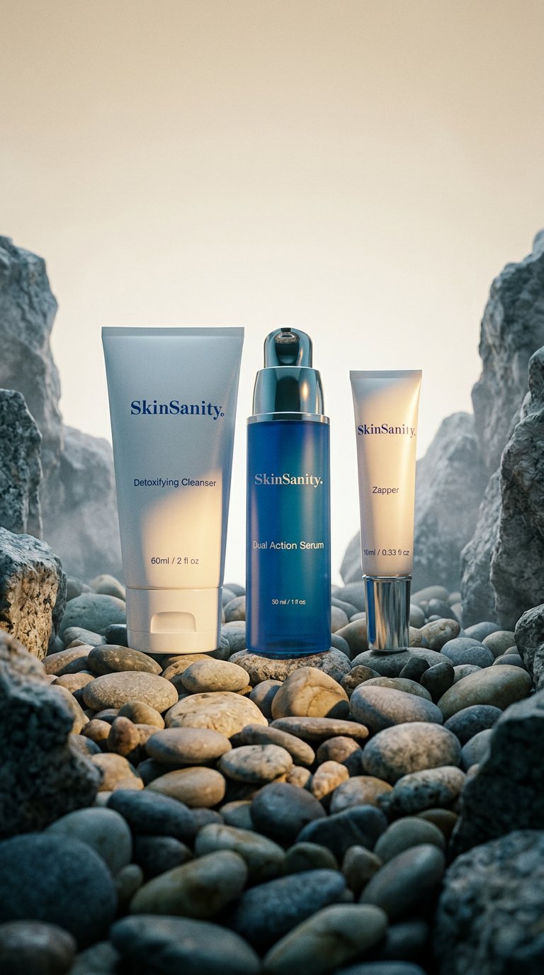 AI product shot of SkinSanity® Acne Treatment - Clear Skin Results Regimen