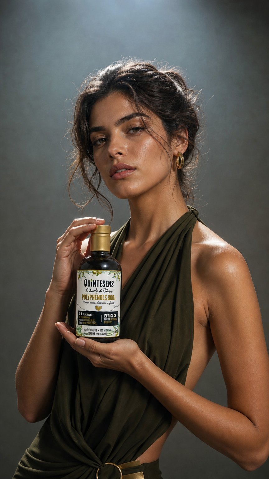 AI product shot of L'huile d'olive polyphénols 800