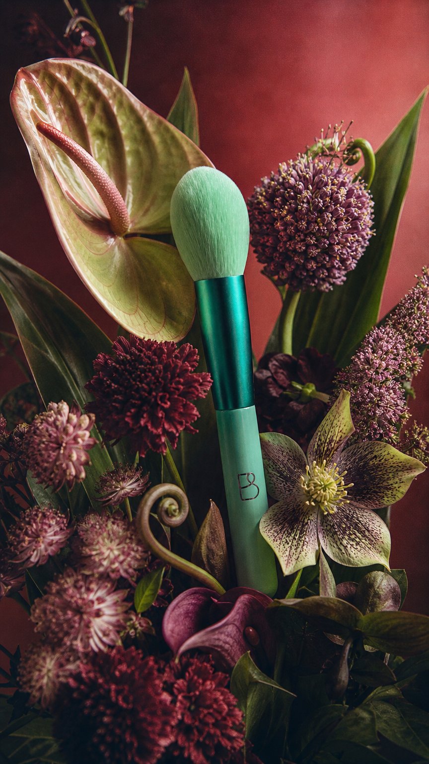 AI product shot of Single Powder Brush + PU Pouch