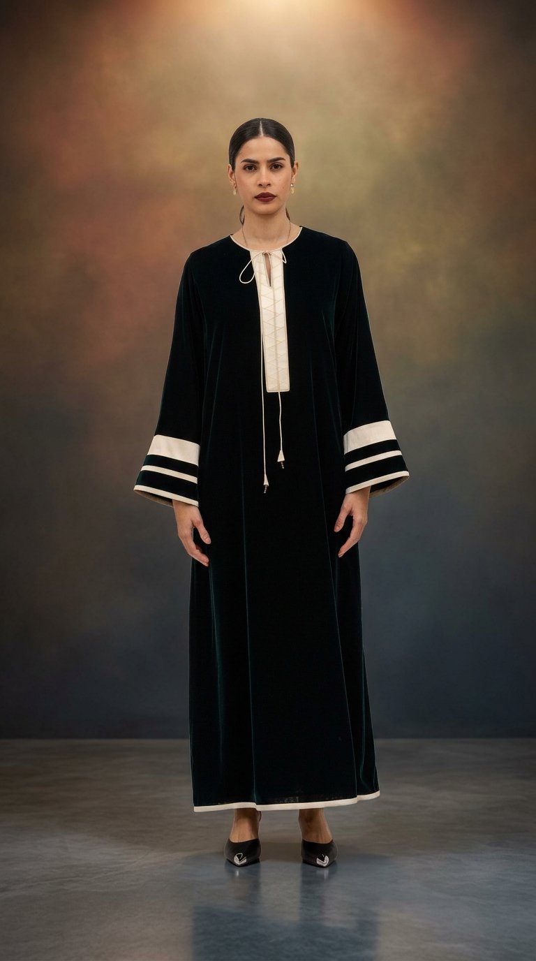 AI product shot of Velvet Kaftan in Dark Green