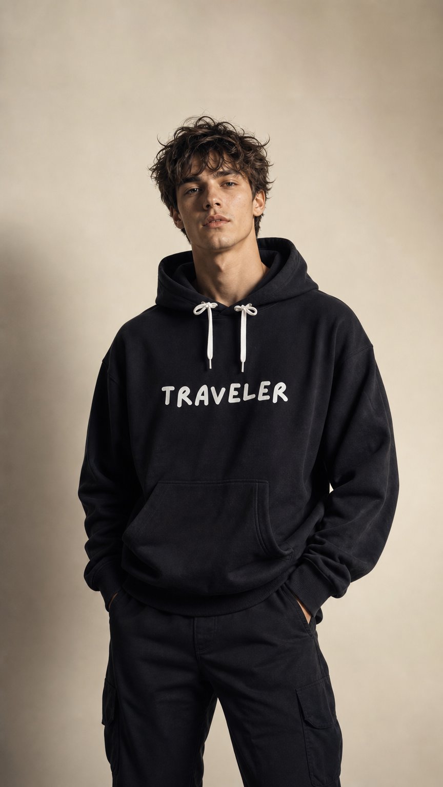 AI product shot of TRAVELER - bluza unisex z kapturem