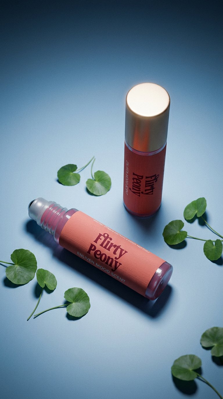 AI product shot of Enliven Flirty Peony Mood Scent