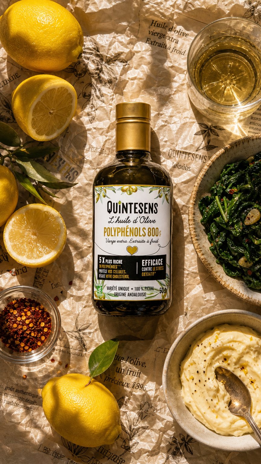 AI product shot of L'huile d'olive polyphénols 800