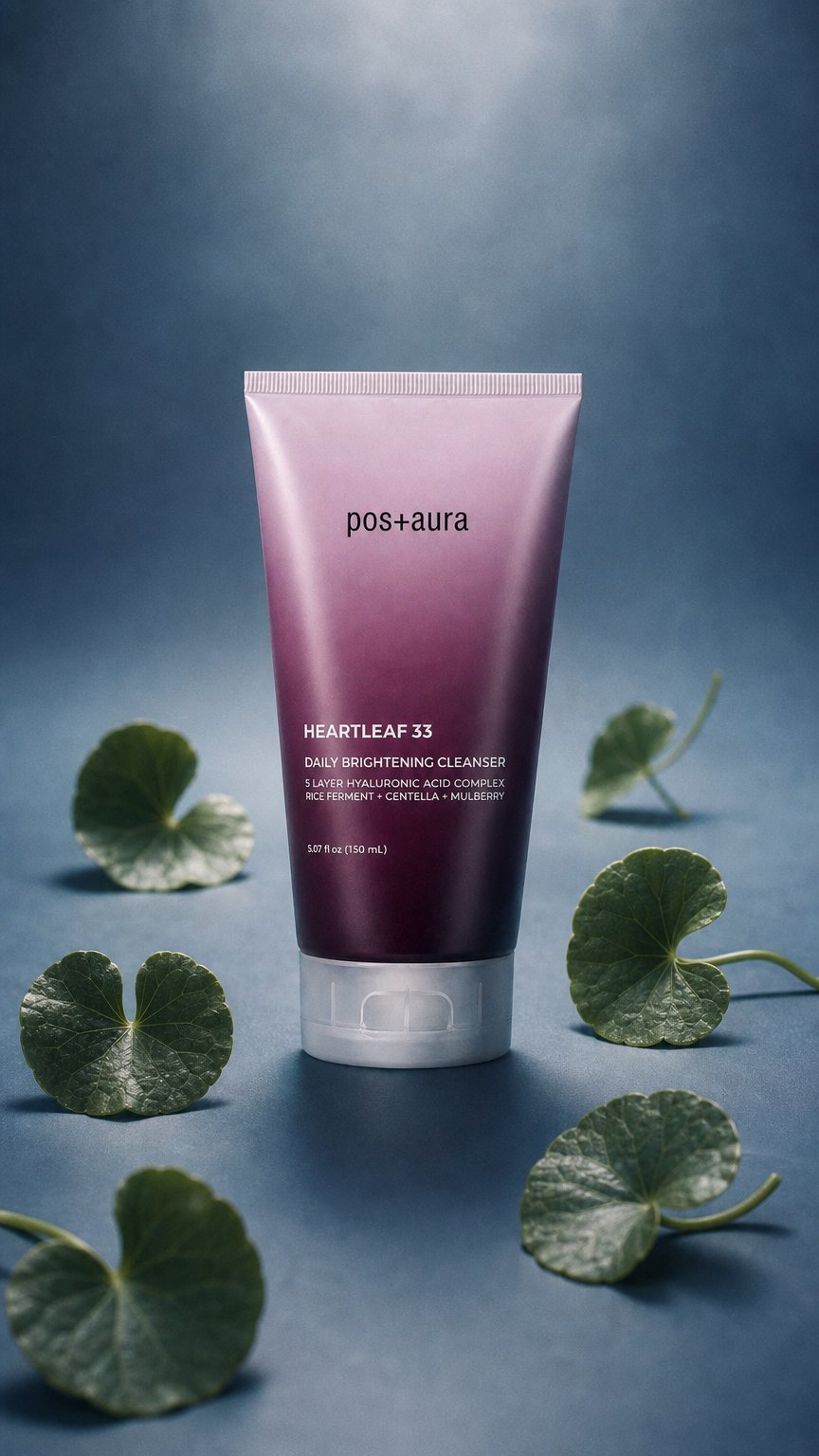 AI product shot of Heartleaf 33% Foaming Facial Cleanser - Gentle Face Wash with Centella, Rice Ferment, & Mulberry, 5-Layer Hyaluronic Acid, Low-pH Daily Cleanser for Sensitive & Oily Skin.