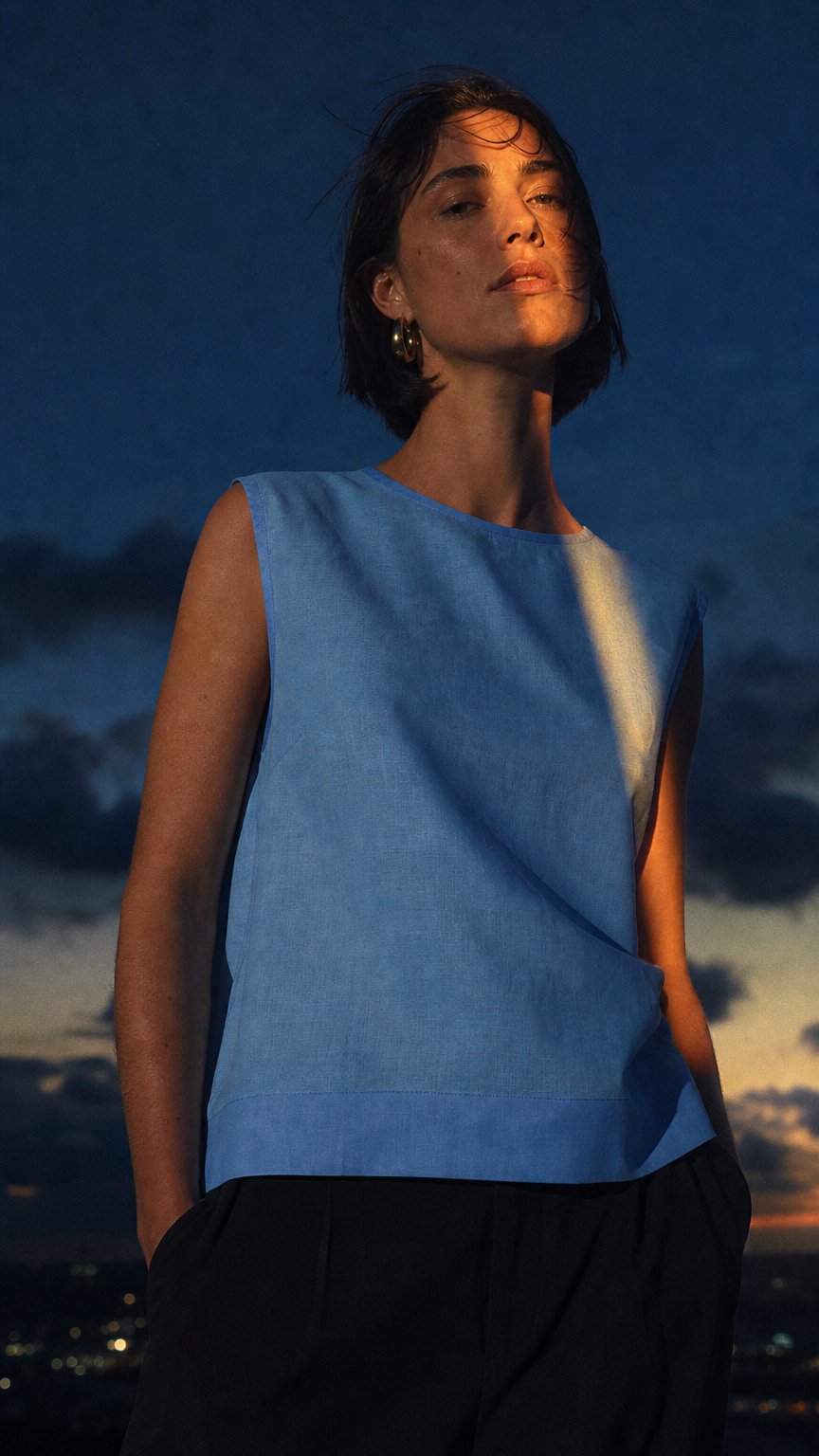 AI product shot of Sleeveless Linen Top - Sky Blue