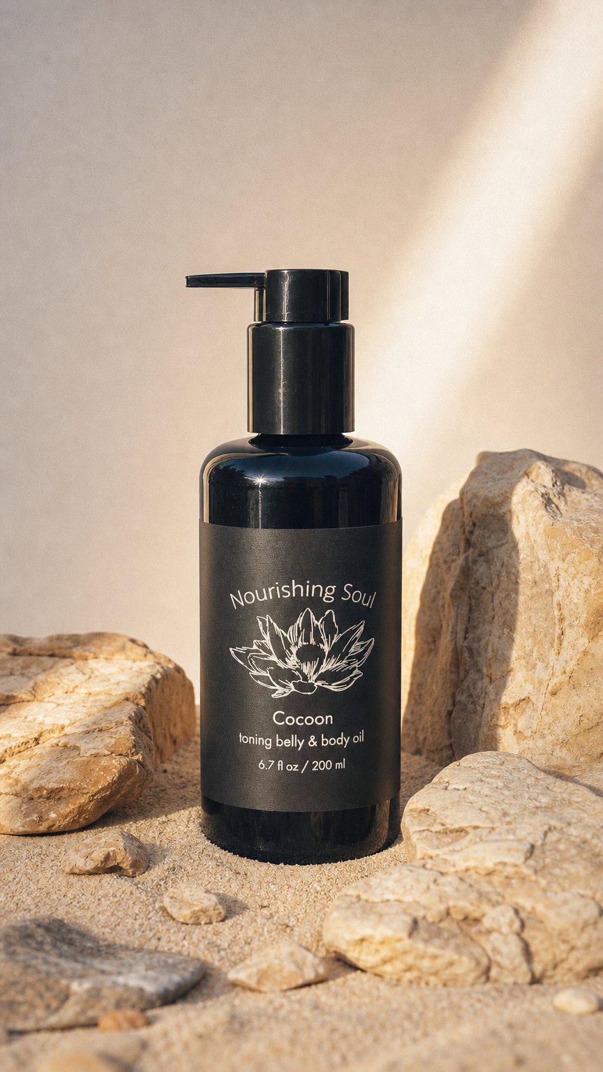 AI product shot of Cocoon Belly Oil