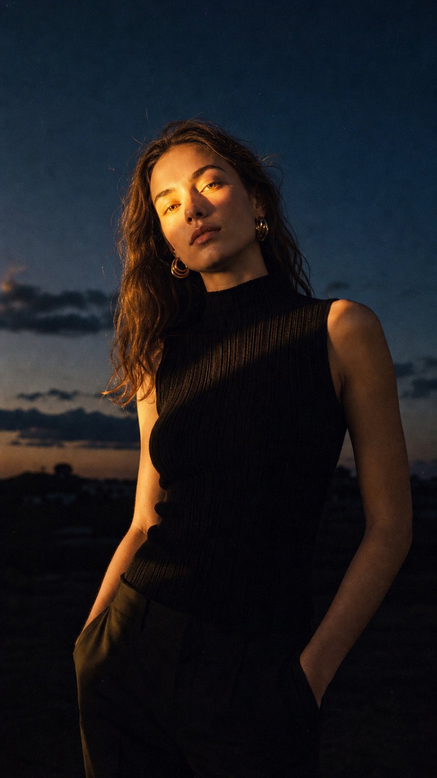 AI product shot of Black Ribbed Mock Neck Vest