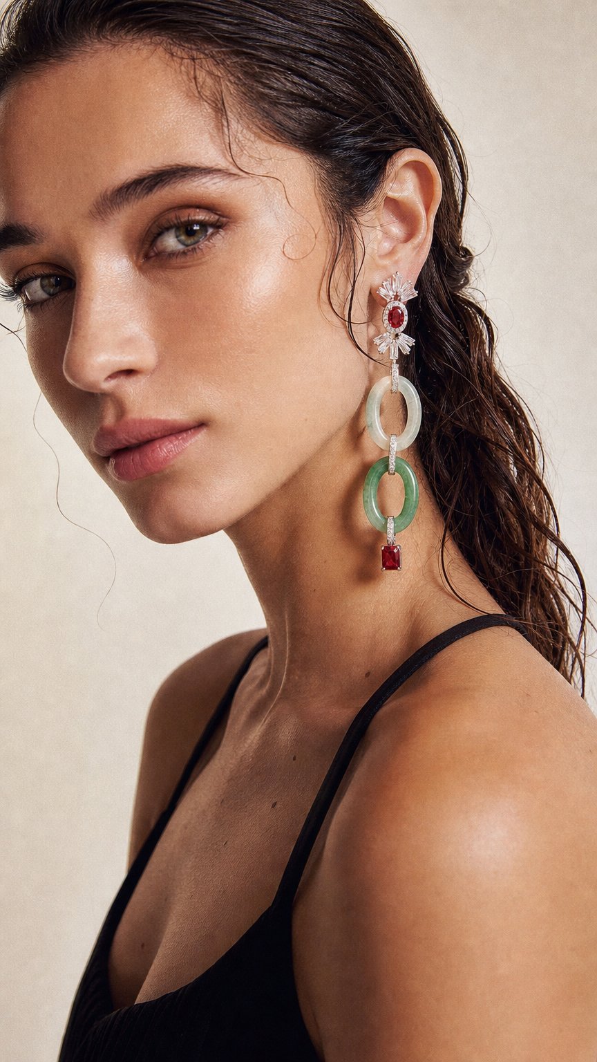 AI product shot of Aretes Largos Jade