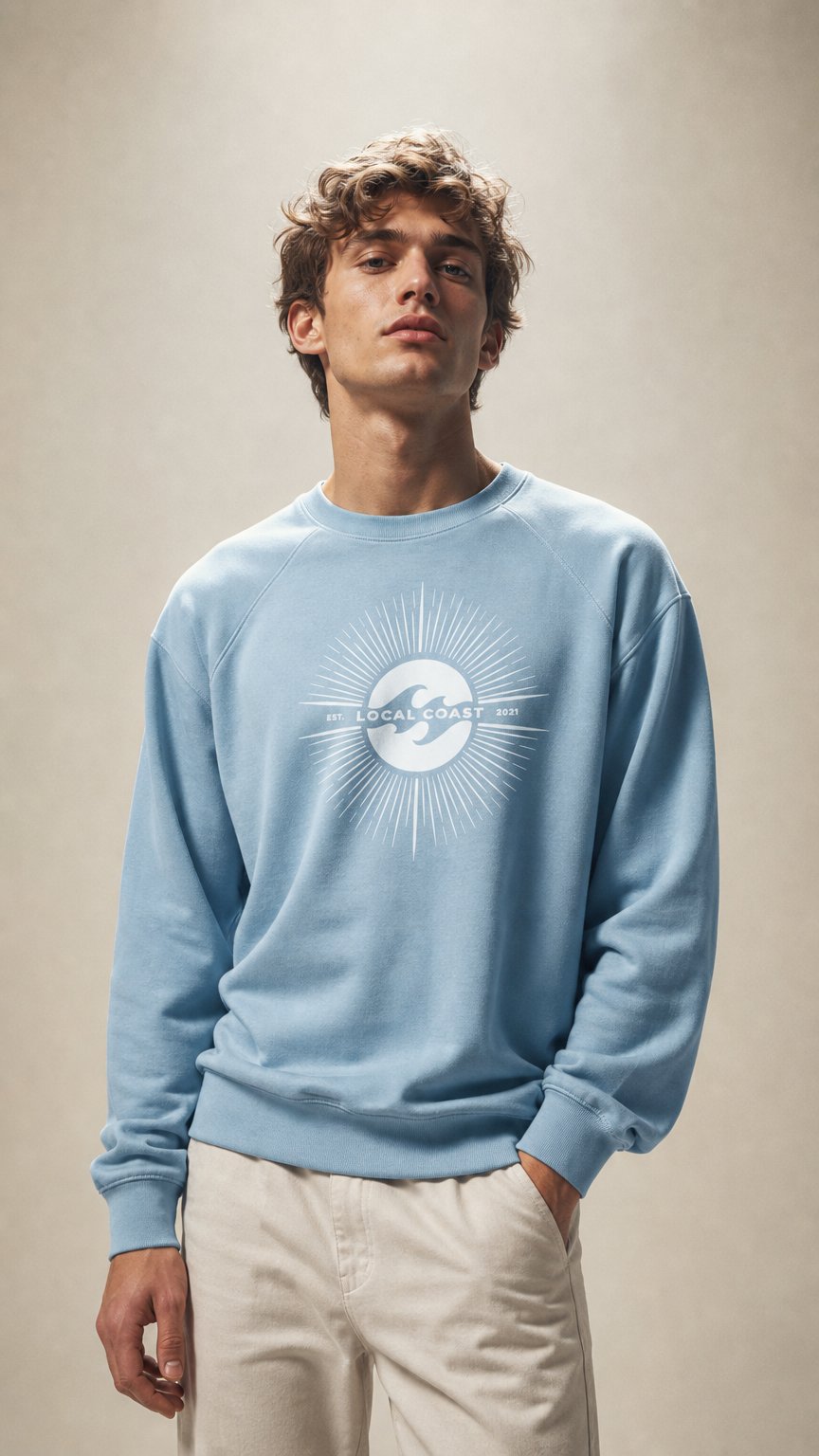 AI product shot of Sun Burst Crewneck