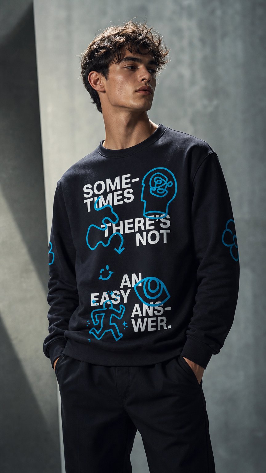 AI product shot of Not an Easy Answer Crewneck