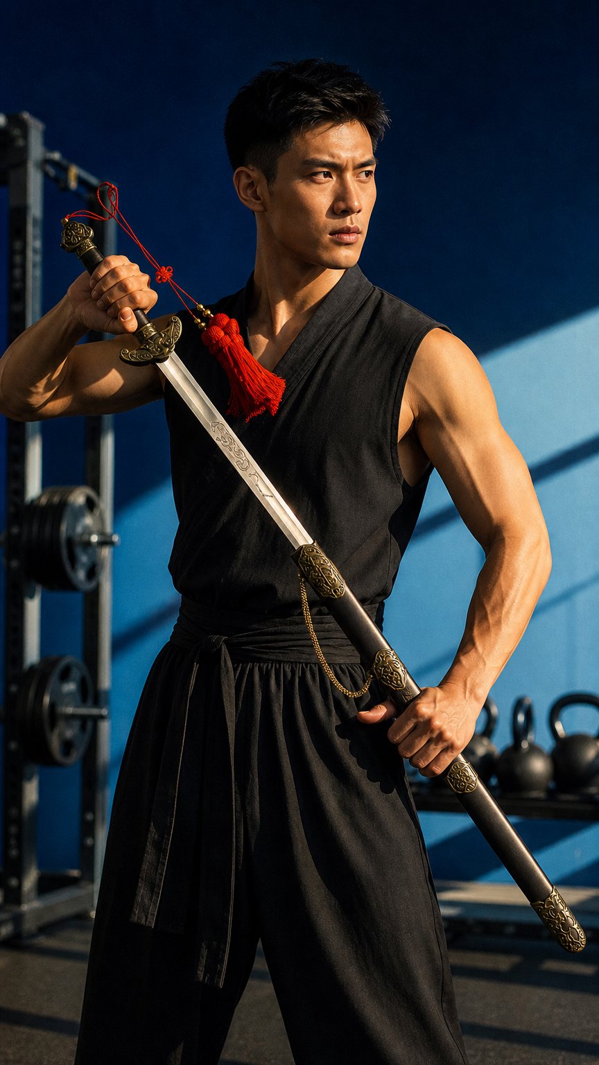 AI product shot of Antique Wushu Tai Chi Sword - (D490-C12)